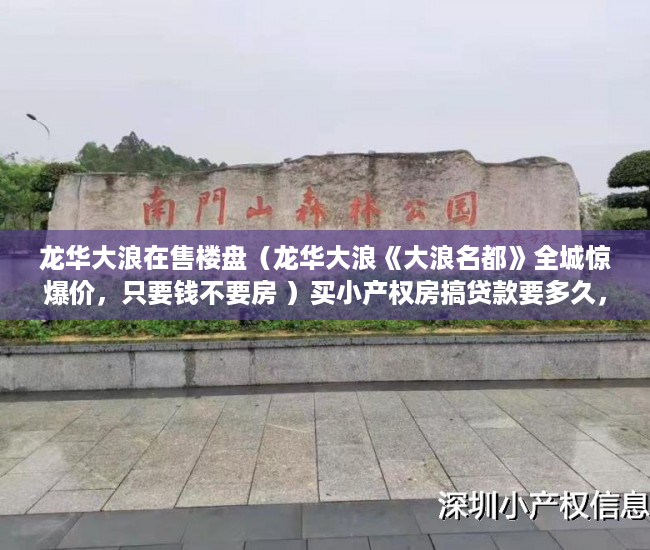 龙华大浪在售楼盘（龙华大浪《大浪名都》全城惊爆价，只要钱不要房 ）买小产权房搞贷款要多久，